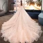 Elegant Champagne Brudekjoler Ballkjole 2018 Blonder Blomst Kjæreste Ryggløse Uten Ermer Royal Train Bryllup