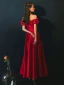 Charming Burgundy Prom Dresses 2021 A-Line / Princess Ruffle Off-The-Shoulder Short Sleeve Backless Floor-Length / Long Prom Formal Dresses