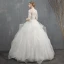 Elegant Ivory Wedding Dresses 2018 Ball Gown Cascading Ruffles Lace Flower Scoop Neck 1/2 Sleeves Floor-Length / Long Wedding