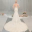Sexy Champagne Wedding Dresses 2018 Trumpet / Mermaid Lace Flower Pearl Scoop Neck Long Sleeve Chapel Train Wedding
