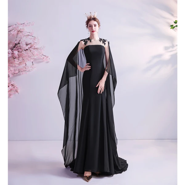 Vintage Schwarz Ballkleider 2021 Meerjungfrau Rundhalsausschnitt Perlenstickerei Spitze Blumen Ärmellos Sweep / Pinsel Zug Ball Festliche Kleider