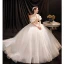 Affordable Charming Ivory Beading Pearl Sequins Wedding Dresses 2021 Ball Gown Off-The-Shoulder Ruffle Short Sleeve Backless Chapel Train Wedding