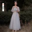 Chic / Beautiful Grey Bridesmaid Dresses 2021 A-Line / Princess Scoop Neck Lace Flower 1/2 Sleeves Backless Floor-Length / Long Bridesmaid Wedding Party Dresses