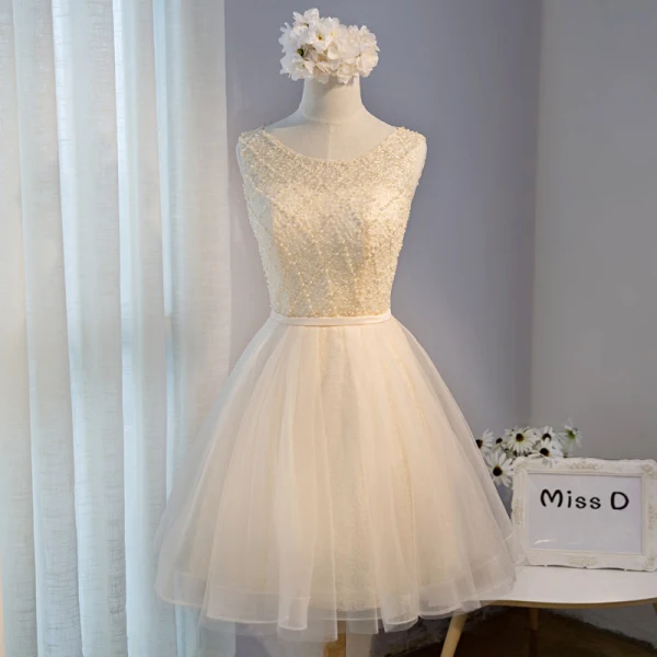 Chic / Beautiful Grey Summer Homecoming Graduation Dresses 2018 A-Line / Princess Beading Pearl Sash Scoop Neck Backless Sleeveless Short Formal Dresses