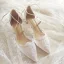 Chic / Belle Blanche Dentelle Fleur Chaussure De Mariée 2021 6 cm Talons Aiguilles À Bout Pointu Mariage Talons Hauts