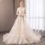 Modern / Fashion Champagne Wedding Dresses 2018 A-Line / Princess Appliques Lace Flower Pearl Sequins Bow Strapless Backless Sleeveless Cathedral Train Wedding