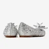 Charming Cinderella Silver Crystal Wedding Shoes 2021 Leather Rhinestone Pointed Toe Flat Wedding Heels