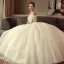 Elegant Champagne Wedding Dresses 2018 Ball Gown Lace Appliques Beading Pearl Sequins Off-The-Shoulder Sleeveless Backless Floor-Length / Long Wedding