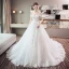 Chic / Belle Blanche Robe De Mariée 2018 Robe Boule En Dentelle Appliques De l'épaule Dos Nu Sans Manches Chapel Train Mariage