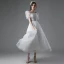 Simple Blanche Courte Robe De Mariée 2021 Princesse Encolure Carrée Manches Courtes Dos Nu Mariage