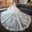 Modern / Fashion Pearl Pink Wedding Dresses 2018 A-Line / Princess Appliques Lace Scoop Neck Backless 1/2 Sleeves Cathedral Train Wedding