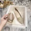 Elegant Champagne Pearl Rhinestone Satin Wedding Shoes 2021 Pointed Toe Flat Wedding Heels