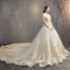 Luxury / Gorgeous Champagne Wedding Dresses 2018 A-Line / Princess Lace Beading Crystal Sequins Off-The-Shoulder Backless Sleeveless Royal Train Wedding