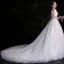 Chic / Beautiful White Wedding Dresses 2018 Ball Gown Lace Flower Rhinestone Organza Off-The-Shoulder Backless Sleeveless Cathedral Train Wedding