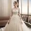Moderne / Mode Champagne Robe De Mariée 2018 Robe Boule Appliques En Dentelle Paillettes Encolure Dégagée Dos Nu 3/4 Manches Cathedral Train Mariage