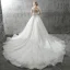 Modern / Fashion White Wedding Dresses 2018 A-Line / Princess Bow Beading Crystal Pearl Sequins Scoop Neck Backless Cap Sleeves Cathedral Train Wedding