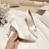 Chinese style Red Pearl Wedding Shoes 2021 Leather 9 cm Stiletto Heels Pointed Toe Wedding Pumps High Heels