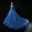 Cinderella Ocean Blue Prom Dresses 2018 Ball Gown Charmeuse Butterfly Off-The-Shoulder Backless Sleeveless Cathedral Train Formal Dresses