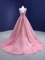 High-end Blushing Pink Beading Prom Dresses 2021 A-Line / Princess Scoop Neck Sleeveless Backless Court Train Prom Formal Dresses