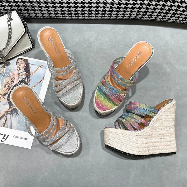 Fashion Multi-Colors Street Wear Braid Womens Sandals 2021 16 cm Platform Wedges Open / Peep Toe Sandals