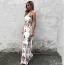 Sexy White Maxi Dresses 2018 Printing Split Front Halter Backless Sleeveless Floor-Length / Long Women's Clothing