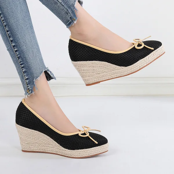Chic / Beautiful Ocean Blue Street Wear Braid Bow Womens Shoes 2021 7 cm Wedges Platform Pointed Toe Sandals
