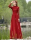Chic / Belle Bordeaux Désinvolte Robes longues 2018 Princesse En Dentelle Encolure Dégagée Manches Longues Longue Vêtements Femme