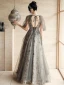 Charmant Gris Perlage Perle Paillettes Robe De Bal 2021 Princesse Titulaire Manches Courtes Dos Nu Longue Promo Robe De Ceremonie