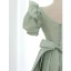 Chic / Beautiful Sage Green Homecoming Satin Graduation Dresses 2021 A-Line / Princess V-Neck Short Sleeve Backless Bow Tea-length Formal Dresses