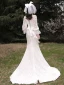 Charmant Ivory / Creme Spitze Blumen Brautkleider / Hochzeitskleider 2021 Meerjungfrau Eckiger Ausschnitt Schleife Glockenhülsen Rückenfreies Sweep / Pinsel Zug Hochzeit
