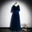 Vintage / Retro Dark Green Prom Dresses 2021 A-Line / Princess V-Neck 1/2 Sleeves Backless Floor-Length / Long Prom Formal Dresses