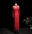 Vintage / Retro Burgundy Lace Flower Trumpet / Mermaid Prom Dresses 2025 High Neck Long Sleeve Floor-Length / Long Formal Dresses