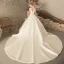 Elegant Ivory Wedding Dresses 2018 Ball Gown Buttons Off-The-Shoulder Backless Short Sleeve Cathedral Train Wedding