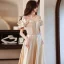 Fashion Champagne Satin Prom Dresses 2021 A-Line / Princess Ruffle Off-The-Shoulder Pearl Sash Short Sleeve Backless Floor-Length / Long Prom Formal Dresses
