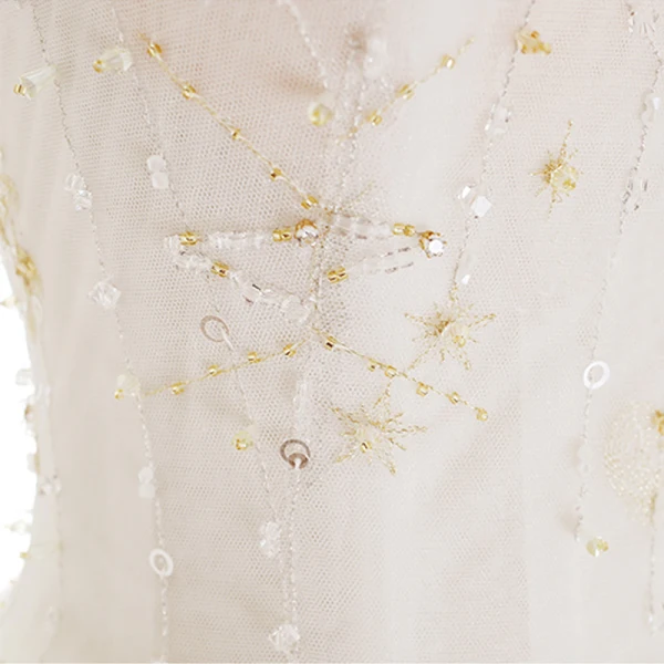 Elegant Ivory Wedding Dresses 2018 A-Line / Princess Beading Crystal Sequins Off-The-Shoulder Backless Short Sleeve Chapel Train Wedding