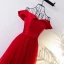 Chic / Beautiful Red Chinese style Evening Dresses  2017 A-Line / Princess Off-The-Shoulder Crossed Straps Short Sleeve Beading Sequins Floor-Length / Long Evening Party