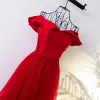 Schöne Rot Chinesischer Stil Abendkleider 2017 A Linie Off Shoulder Gekreuzte Träger Kurze Ärmel Perlenstickerei Pailletten Lange Abend