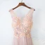 Chic / Beautiful Champagne Bridesmaid Dresses 2017 A-Line / Princess V-Neck Sleeveless Crossed Straps Appliques Beading Lace Tulle Bridesmaid Tea-length