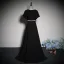 Elegant Sorte Perle Rhinestone Sløjfe Bælte Gallakjoler 2023 Prinsesse V-Hals Kort Ærme Lange Galla Kjoler