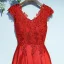 Chic / Beautiful Red Formal Dresses Evening Dresses  2017 Lace Flower Short Sleeve V-Neck A-Line / Princess Ankle Length