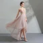 Modern / Fashion Blushing Pink Cocktail Dresses 2018 A-Line / Princess Asymmetrical Beading Crystal Lace Flower V-Neck Sleeveless Backless Formal Dresses