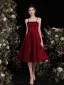 Chic / Beautiful Burgundy Satin Prom Dresses 2021 A-Line / Princess Spaghetti Straps Sleeveless Backless Bow Floor-Length / Long Prom Formal Dresses