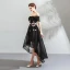 Modern / Fashion Black Cocktail Dresses 2018 A-Line / Princess Asymmetrical Lace Appliques Off-The-Shoulder Backless Short Sleeve Formal Dresses