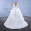 Vintage Weiß Satin Fallende Rüsche Brautkleider / Hochzeitskleider 2021 Ballkleid V-Ausschnitt Lange Ärmel Hof-Schleppe Hochzeit