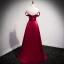 Vintage / Retro Burgundy Satin Prom Dresses 2021 A-Line / Princess Strapless Bow Sleeveless Backless Floor-Length / Long Prom Formal Dresses