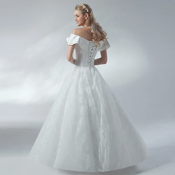 Erschwinglich Weiß Brautkleider / Hochzeitskleider 2018 A Linie Off Shoulder Rückenfreies Kurze Ärmel Lange Hochzeit
