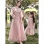 Chic / Beautiful Blushing Pink Bridesmaid Dresses 2021 A-Line / Princess Scoop Neck Beading Rhinestone Sequins Short Sleeve Backless Floor-Length / Long Bridesmaid Wedding Party Dresses