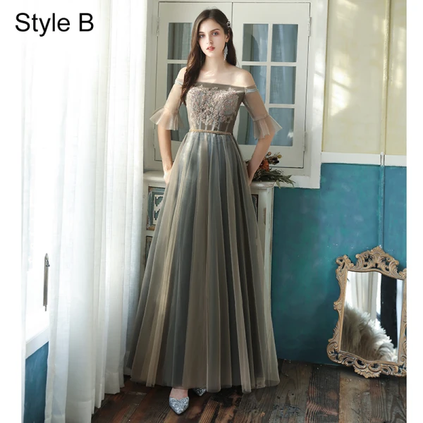 Chic / Belle Gris Robe Demoiselle D'honneur 2021 Princesse Manches Courtes Dos Nu Perlage Perle En Dentelle Fleur Paillettes Longue Demoiselle D'honneur Robe Pour Mariage