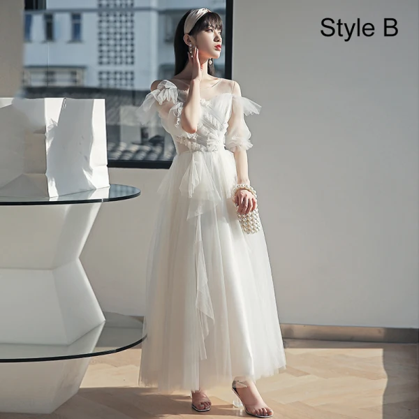 Chic / Beautiful White Bridesmaid Dresses 2021 A-Line / Princess Square Neckline Pearl Short Sleeve Tea-length Bridesmaid Wedding Party Dresses