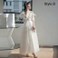 Chic / Beautiful White Bridesmaid Dresses 2021 A-Line / Princess Square Neckline Pearl Short Sleeve Tea-length Bridesmaid Wedding Party Dresses